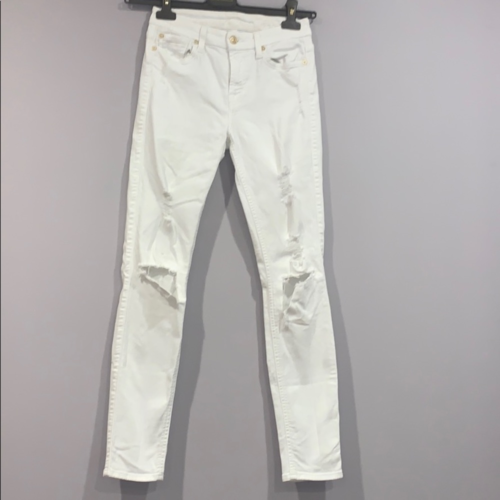 7 For All Mankind Distressed White Jeans